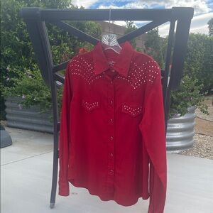 Red Western Shirt with Studded Details
